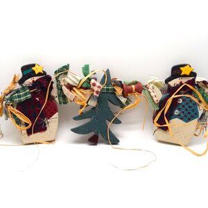 Holiday Garland Wood Deco Hanging Snowman Tree Wreath Door Wall Mantel Christmas